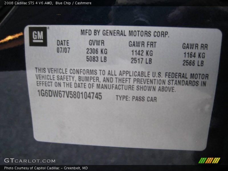 Blue Chip / Cashmere 2008 Cadillac STS 4 V6 AWD
