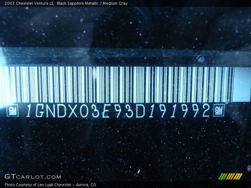 Black Sapphire Metallic / Medium Gray 2003 Chevrolet Venture LS