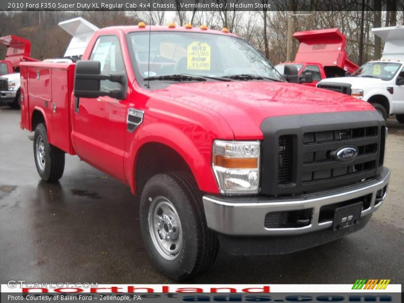 Vermillion Red / Medium Stone 2010 Ford F350 Super Duty XL Regular Cab 4x4 Chassis