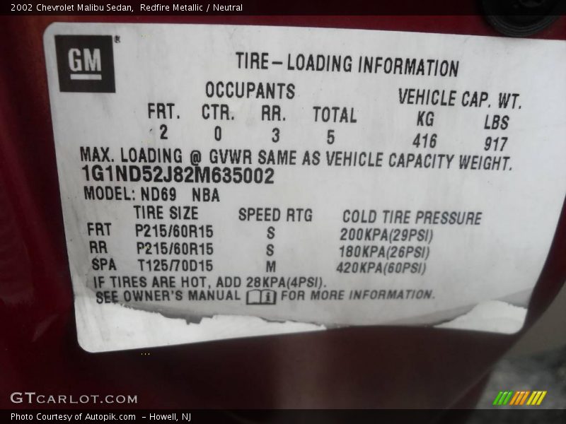 Redfire Metallic / Neutral 2002 Chevrolet Malibu Sedan