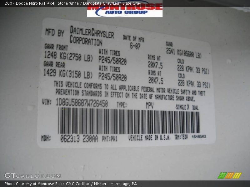 Stone White / Dark Slate Gray/Light Slate Gray 2007 Dodge Nitro R/T 4x4