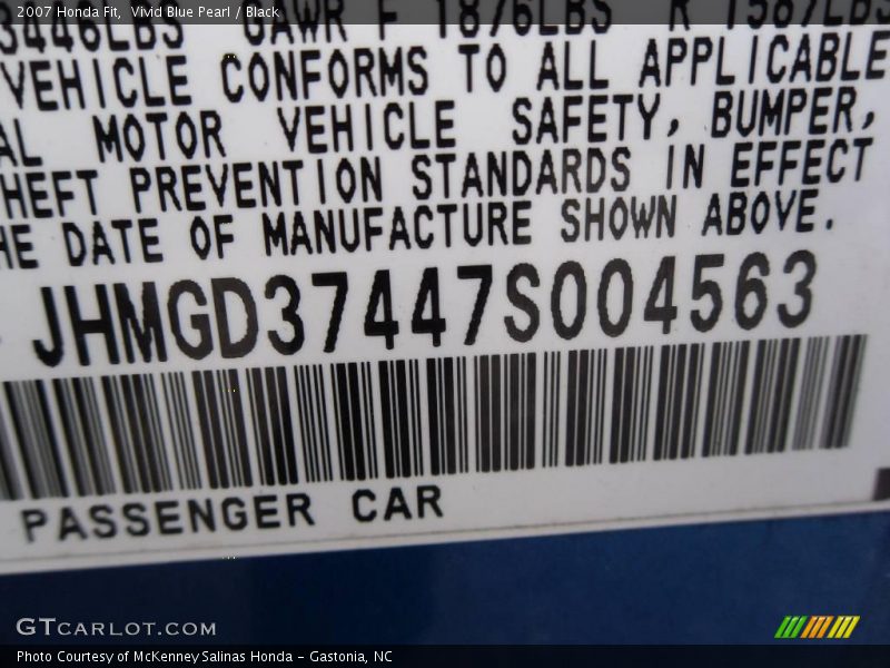 Vivid Blue Pearl / Black 2007 Honda Fit