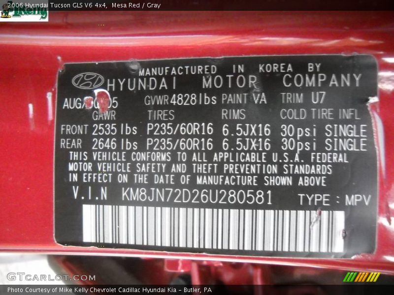 Mesa Red / Gray 2006 Hyundai Tucson GLS V6 4x4