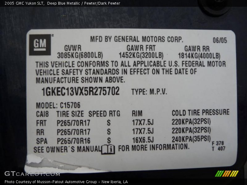 Deep Blue Metallic / Pewter/Dark Pewter 2005 GMC Yukon SLT