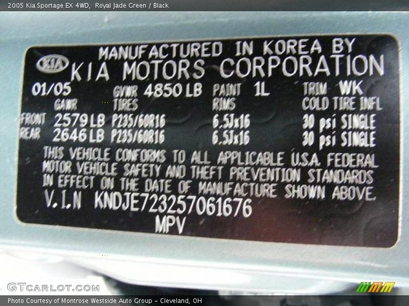 Royal Jade Green / Black 2005 Kia Sportage EX 4WD