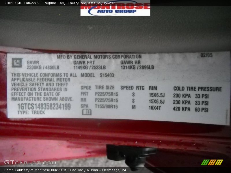 Cherry Red Metallic / Pewter 2005 GMC Canyon SLE Regular Cab