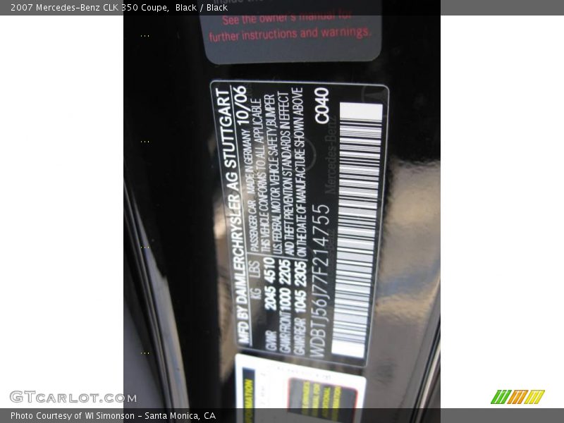 Black / Black 2007 Mercedes-Benz CLK 350 Coupe