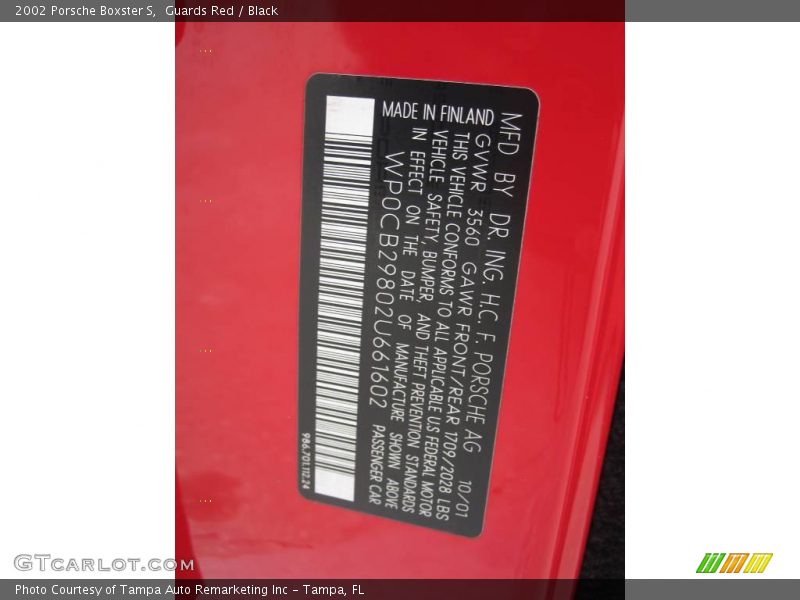 Guards Red / Black 2002 Porsche Boxster S