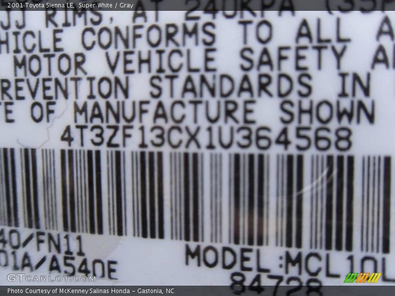 Super White / Gray 2001 Toyota Sienna LE