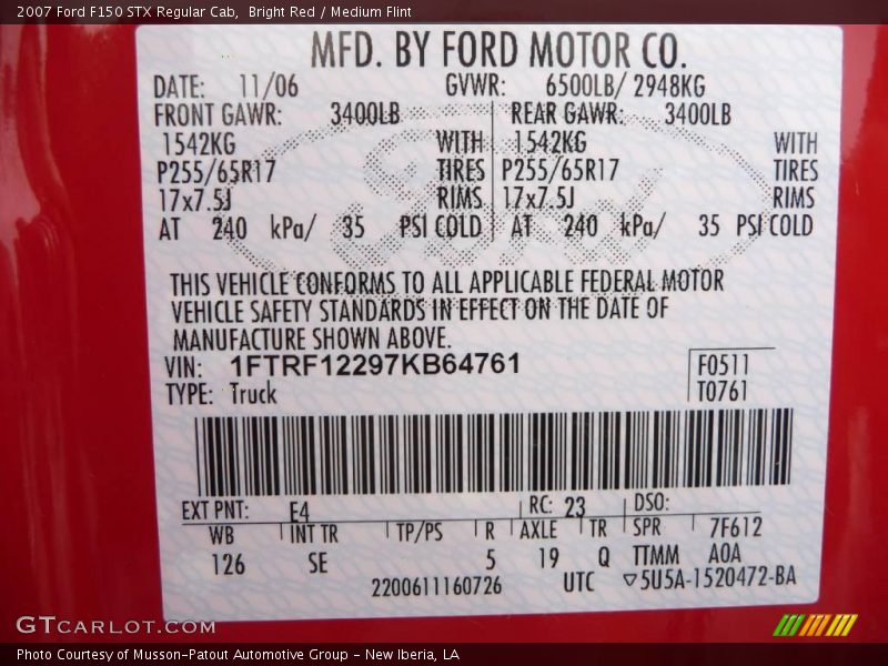 Bright Red / Medium Flint 2007 Ford F150 STX Regular Cab