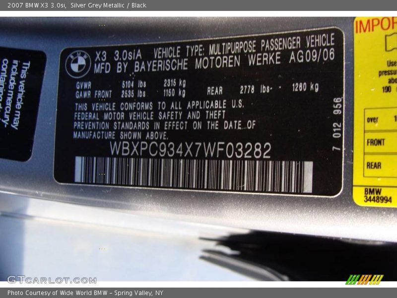 Silver Grey Metallic / Black 2007 BMW X3 3.0si