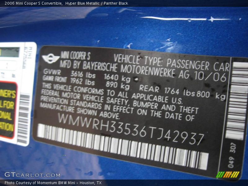 Hyper Blue Metallic / Panther Black 2006 Mini Cooper S Convertible