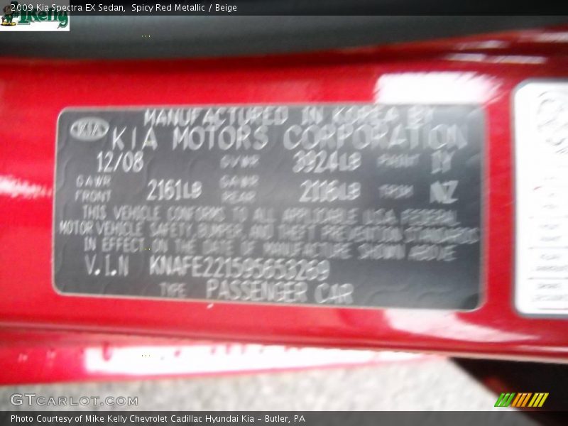 Spicy Red Metallic / Beige 2009 Kia Spectra EX Sedan