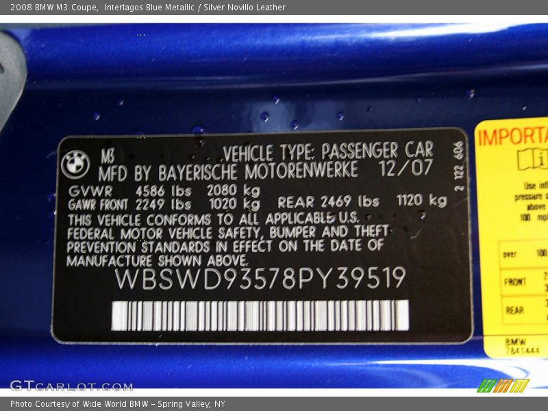Interlagos Blue Metallic / Silver Novillo Leather 2008 BMW M3 Coupe