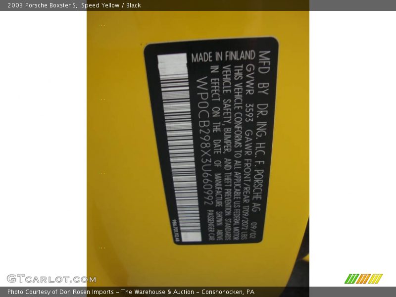 Speed Yellow / Black 2003 Porsche Boxster S