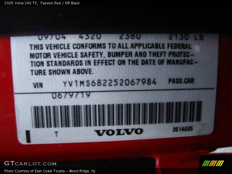 Passion Red / Off Black 2005 Volvo S40 T5