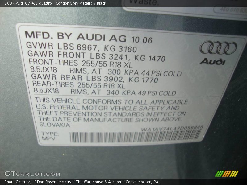Condor Grey Metallic / Black 2007 Audi Q7 4.2 quattro