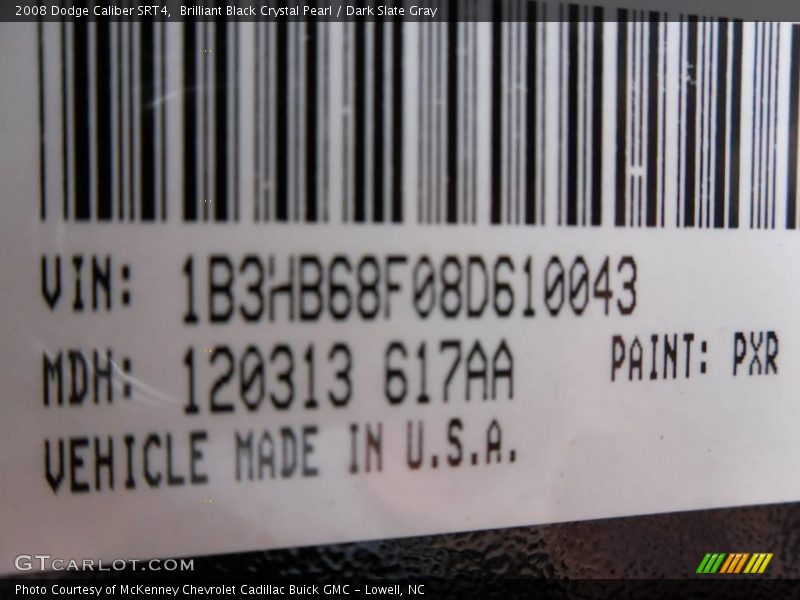 Brilliant Black Crystal Pearl / Dark Slate Gray 2008 Dodge Caliber SRT4