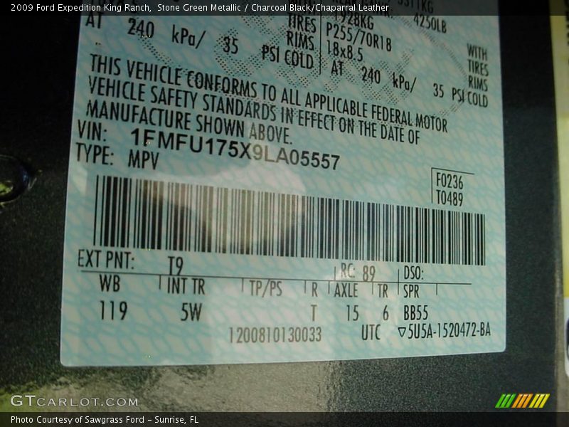Stone Green Metallic / Charcoal Black/Chaparral Leather 2009 Ford Expedition King Ranch