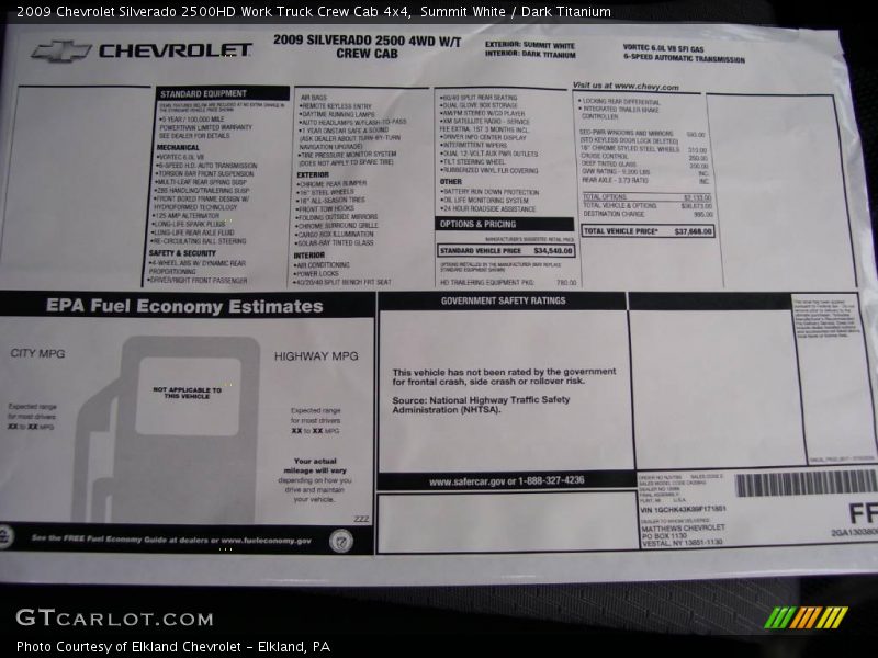 Summit White / Dark Titanium 2009 Chevrolet Silverado 2500HD Work Truck Crew Cab 4x4