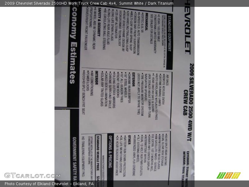 Summit White / Dark Titanium 2009 Chevrolet Silverado 2500HD Work Truck Crew Cab 4x4