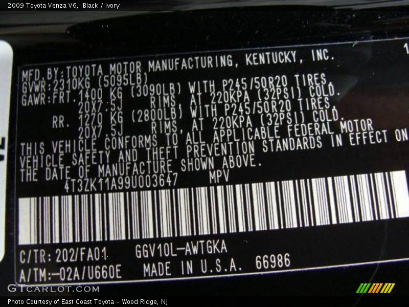 Black / Ivory 2009 Toyota Venza V6