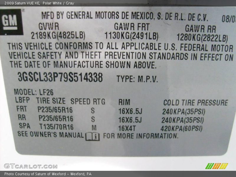 Polar White / Gray 2009 Saturn VUE XE