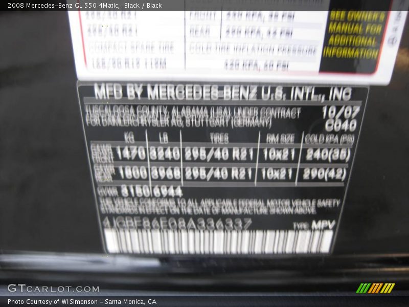 Black / Black 2008 Mercedes-Benz GL 550 4Matic