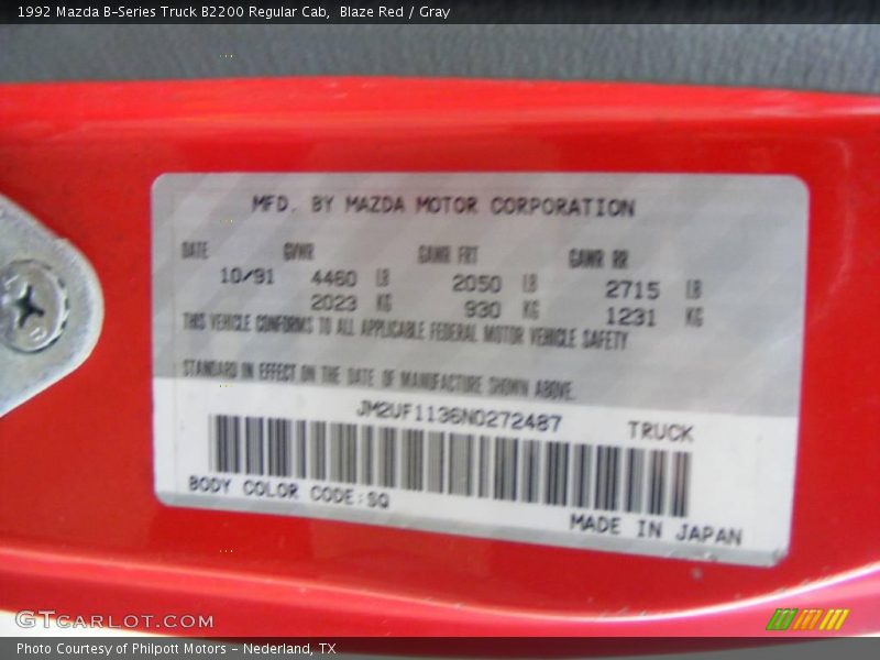Blaze Red / Gray 1992 Mazda B-Series Truck B2200 Regular Cab