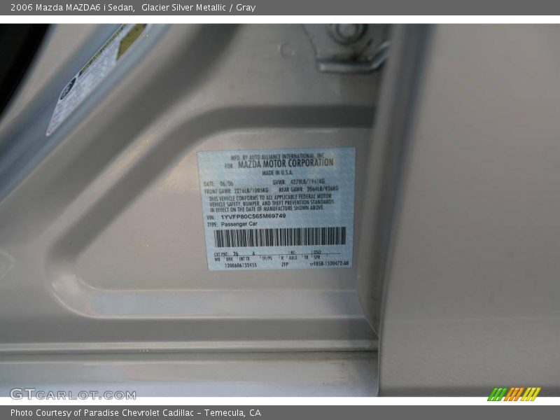 Glacier Silver Metallic / Gray 2006 Mazda MAZDA6 i Sedan