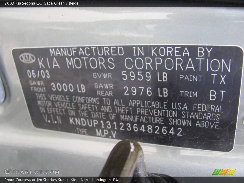 Sage Green / Beige 2003 Kia Sedona EX
