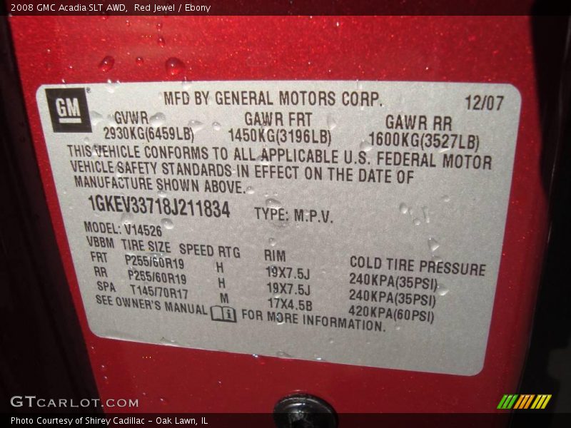 Red Jewel / Ebony 2008 GMC Acadia SLT AWD