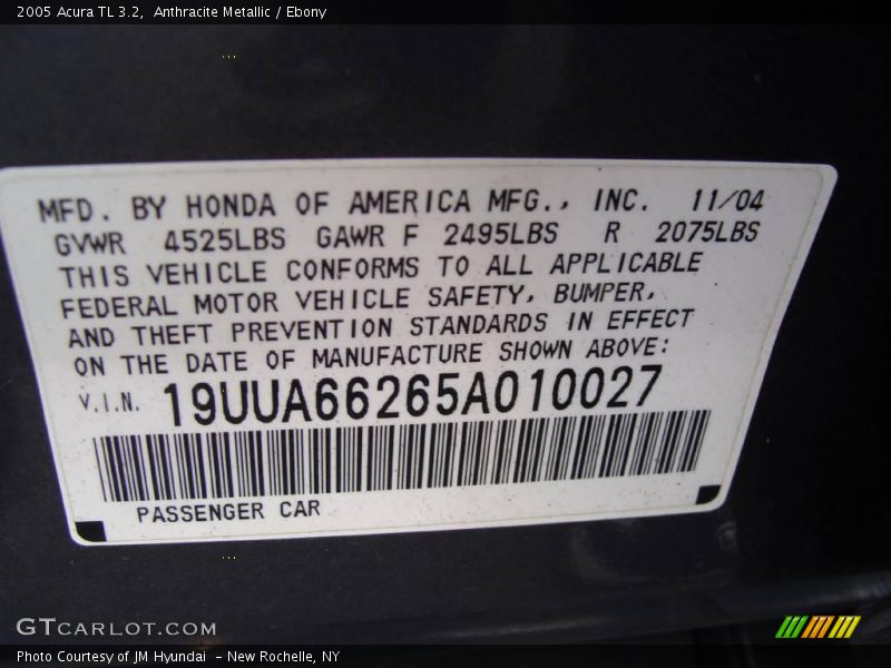 Anthracite Metallic / Ebony 2005 Acura TL 3.2