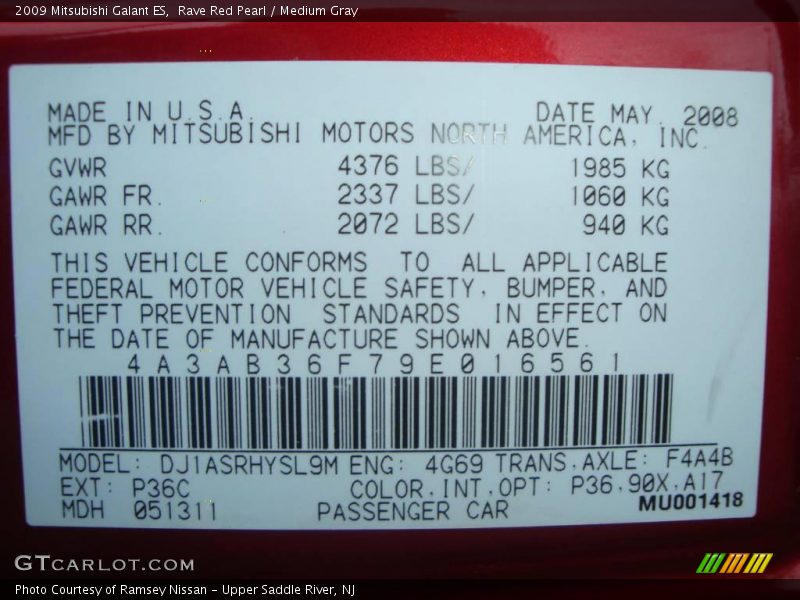 Rave Red Pearl / Medium Gray 2009 Mitsubishi Galant ES