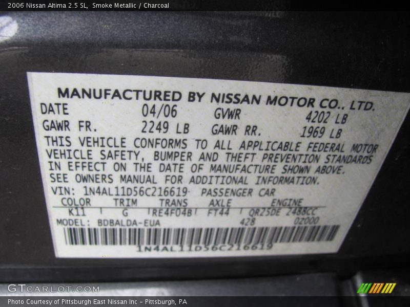 Smoke Metallic / Charcoal 2006 Nissan Altima 2.5 SL