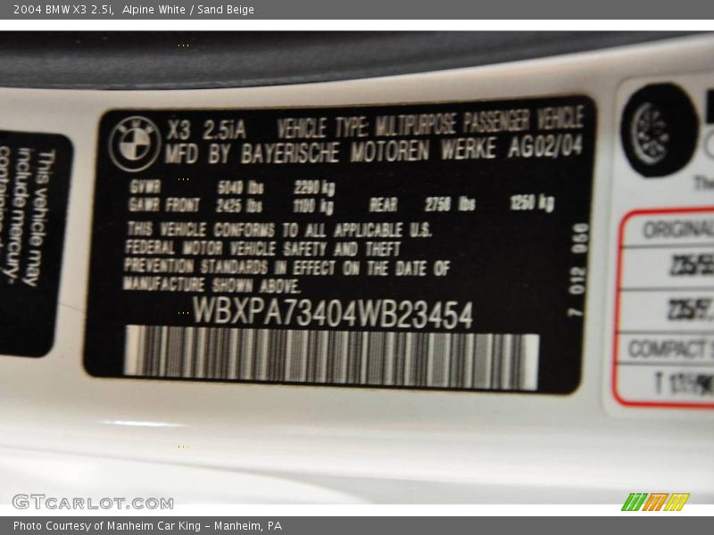 Alpine White / Sand Beige 2004 BMW X3 2.5i