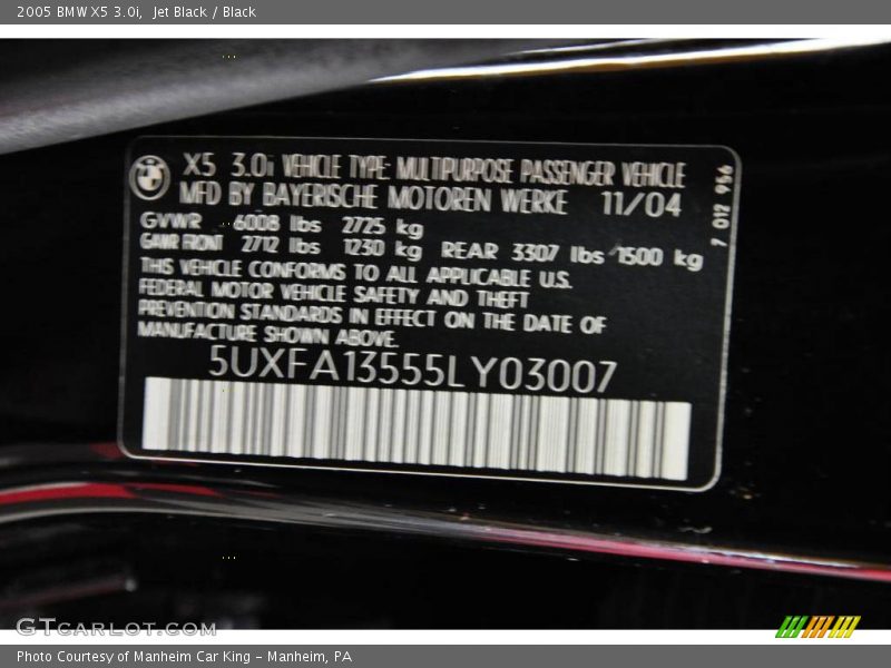 Jet Black / Black 2005 BMW X5 3.0i