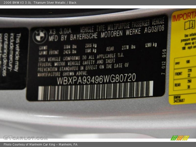 Titanium Silver Metallic / Black 2006 BMW X3 3.0i