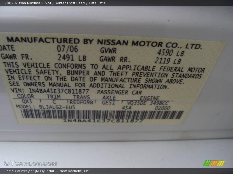 Winter Frost Pearl / Cafe Latte 2007 Nissan Maxima 3.5 SL
