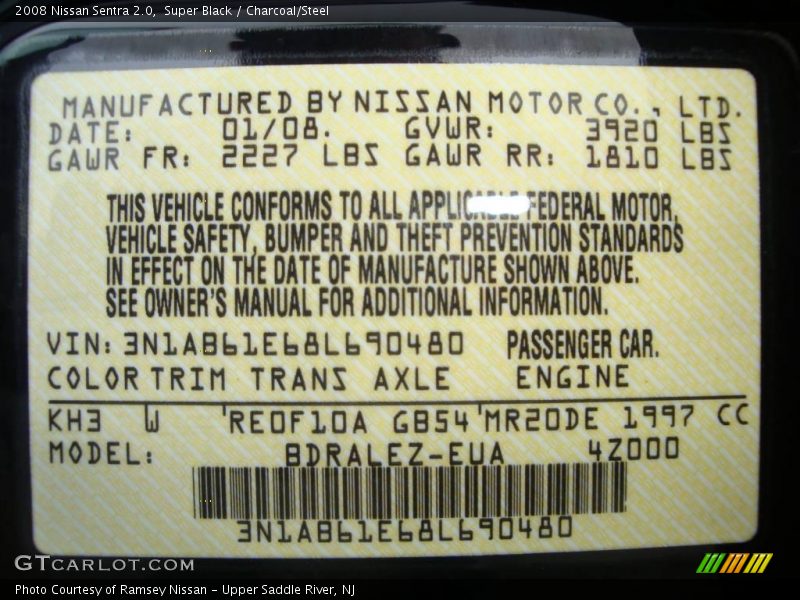 Super Black / Charcoal/Steel 2008 Nissan Sentra 2.0