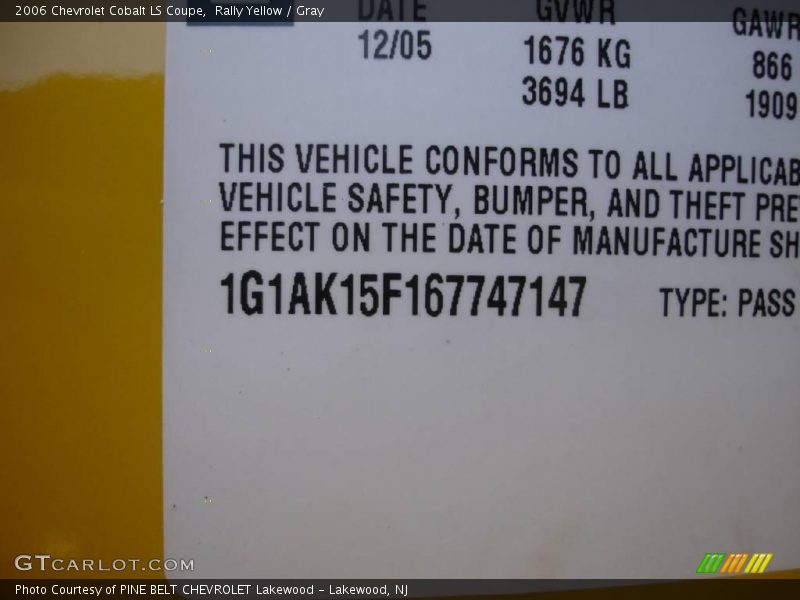 Rally Yellow / Gray 2006 Chevrolet Cobalt LS Coupe