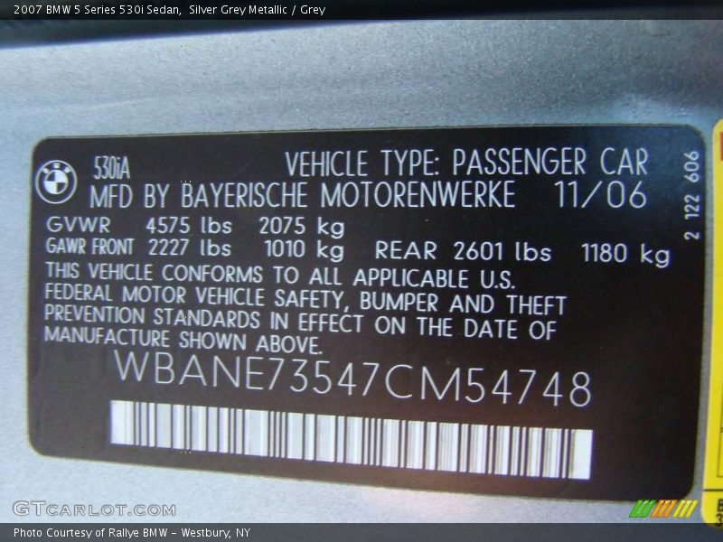 Silver Grey Metallic / Grey 2007 BMW 5 Series 530i Sedan