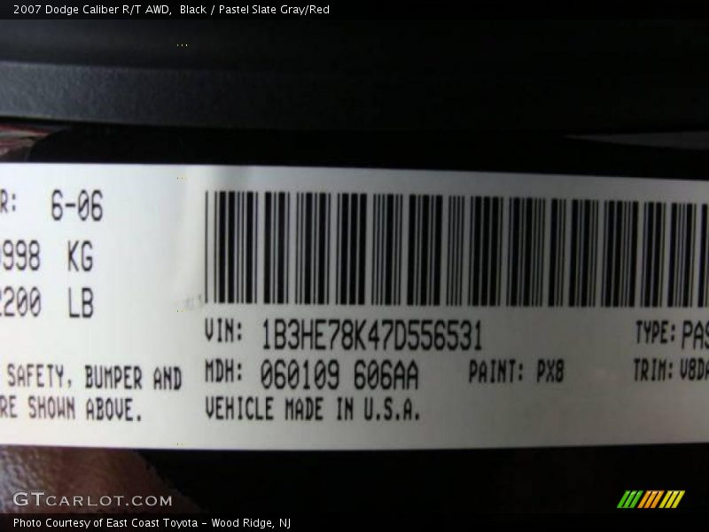 Black / Pastel Slate Gray/Red 2007 Dodge Caliber R/T AWD