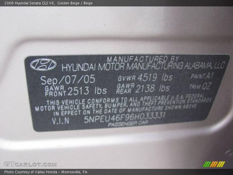 Golden Beige / Beige 2006 Hyundai Sonata GLS V6