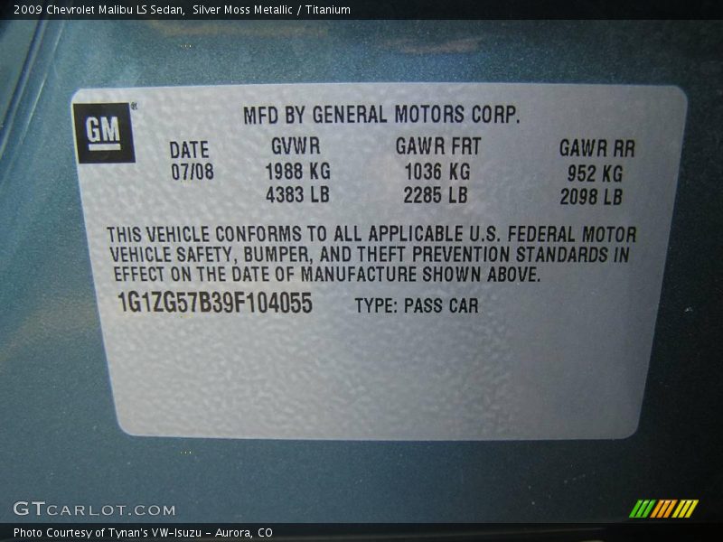 Silver Moss Metallic / Titanium 2009 Chevrolet Malibu LS Sedan