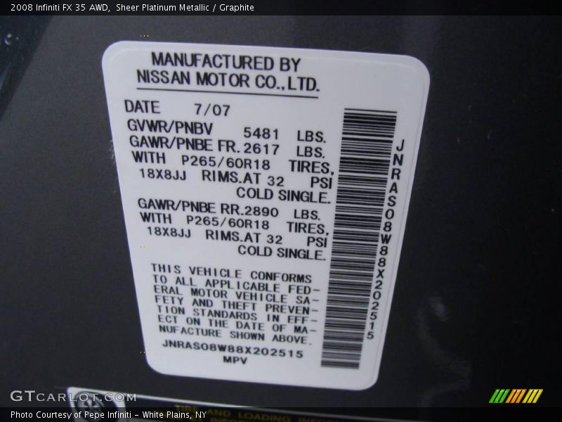 Sheer Platinum Metallic / Graphite 2008 Infiniti FX 35 AWD