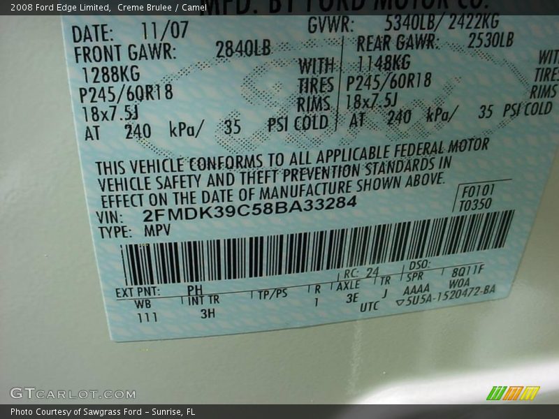 Creme Brulee / Camel 2008 Ford Edge Limited