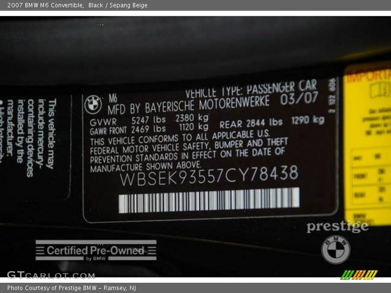 Black / Sepang Beige 2007 BMW M6 Convertible