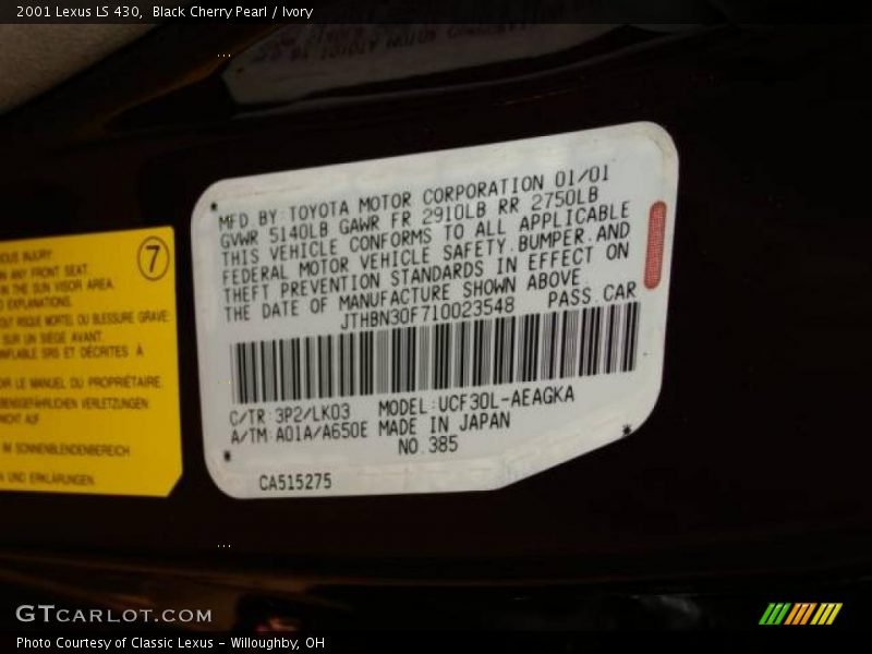 Black Cherry Pearl / Ivory 2001 Lexus LS 430