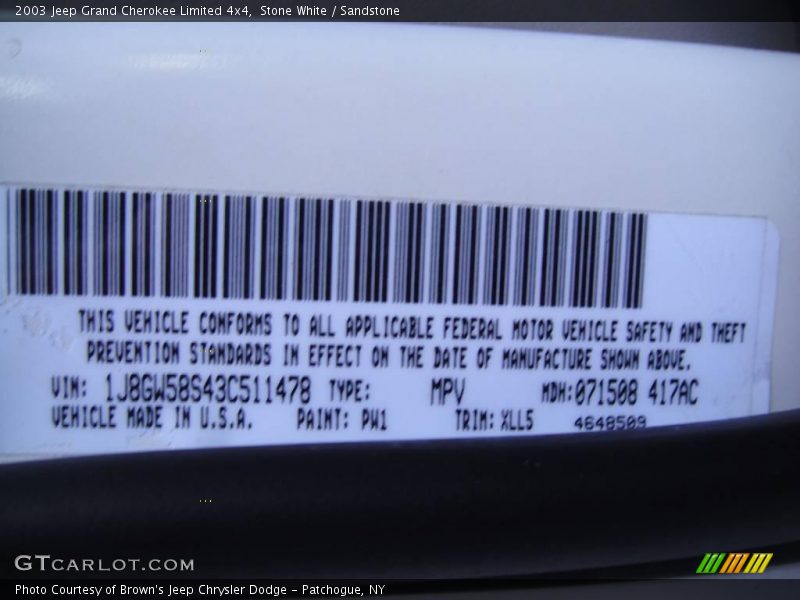Stone White / Sandstone 2003 Jeep Grand Cherokee Limited 4x4